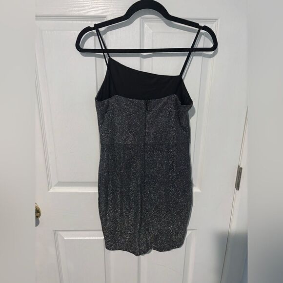 Lulus Take Me Anywhere Silver Sparkly Asymmetrical Bodycon Mini Dress size m - Picture 6 of 8